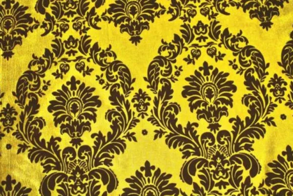 Hot Tablecloth Market 25 Yards Yellow Black Flocking Damask Taffeta Velvet Fabric 58" Flocked Decor"