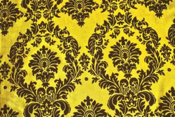 Discount Tablecloth Market 5 Yards Yellow Black Flocking Damask Taffeta Velvet Fabric 58" Flocked Decor"