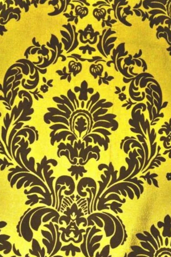 Discount Tablecloth Market 5 Yards Yellow Black Flocking Damask Taffeta Velvet Fabric 58" Flocked Decor"